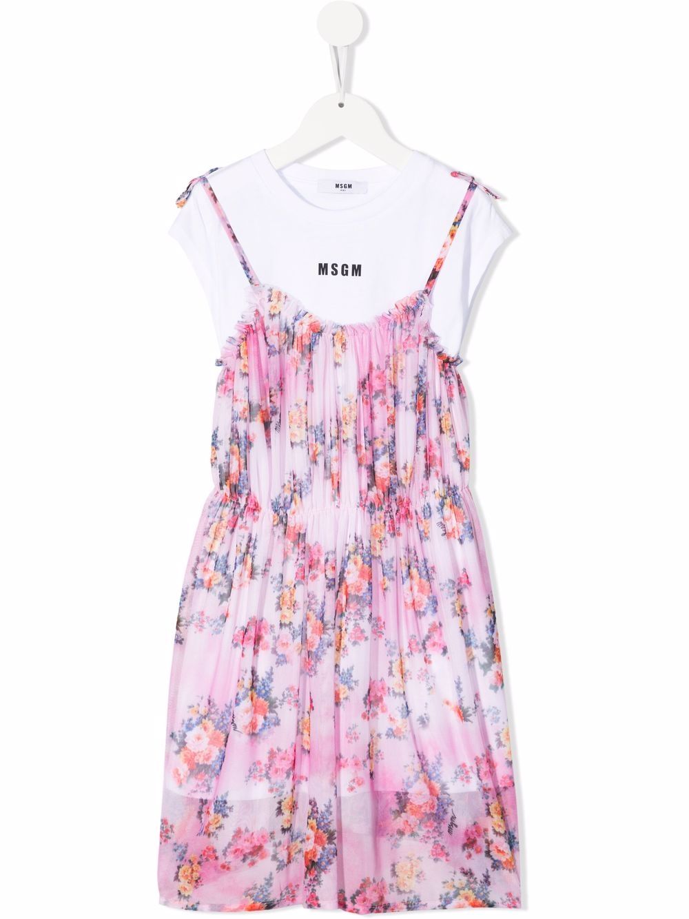 MSGM Kids floral-print cotton T-shirt dress - White