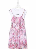 MSGM Kids floral-print cotton T-shirt dress - White