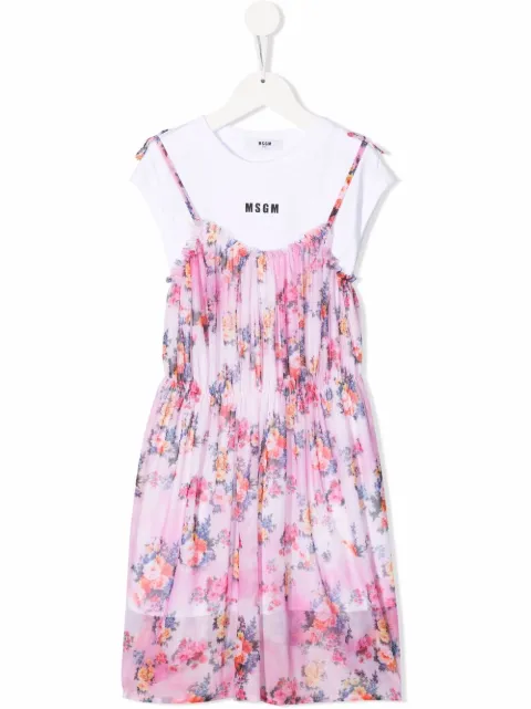 MSGM Kids vestido estilo playera con estampado floral