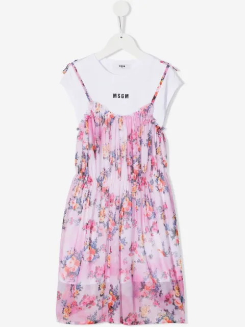 MSGM Kids floral-print cotton T-shirt dress