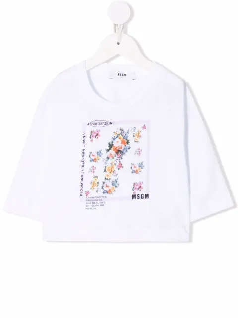 MSGM Kids floral-print cotton T-shirt