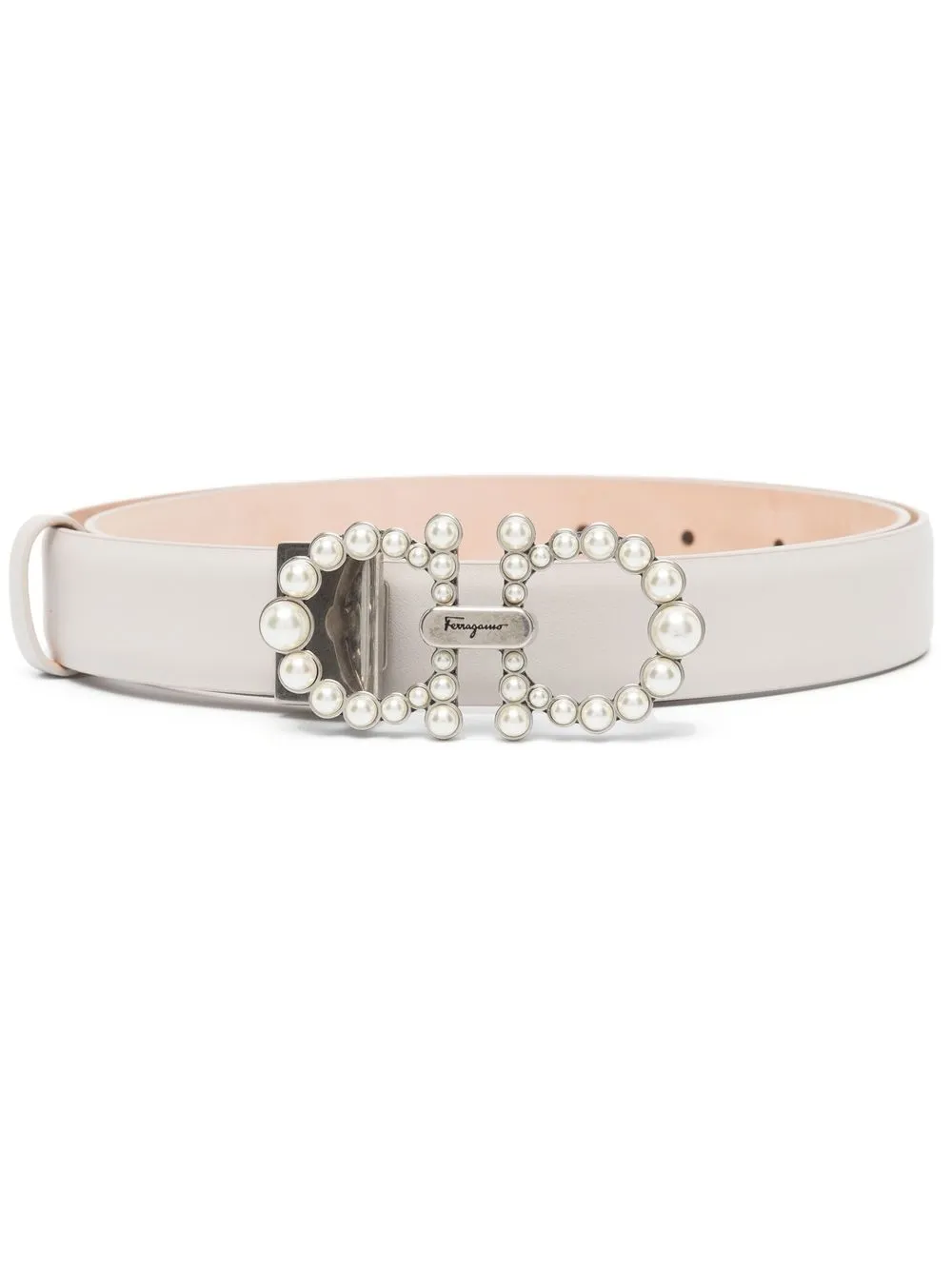 

Ferragamo pearl-embellished leather belt - Neutrals
