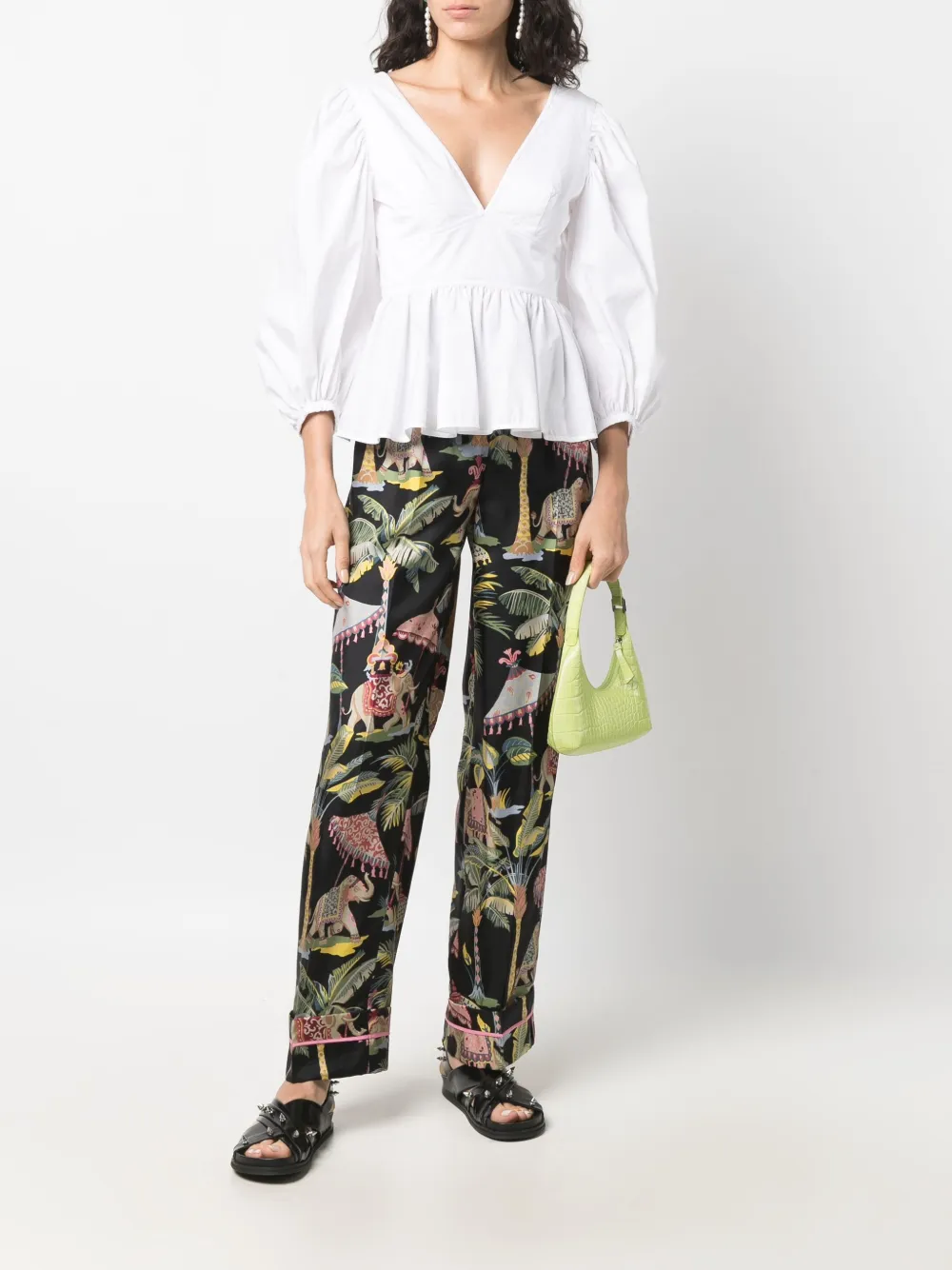 фото Red valentino шелковые брюки с графичным принтом