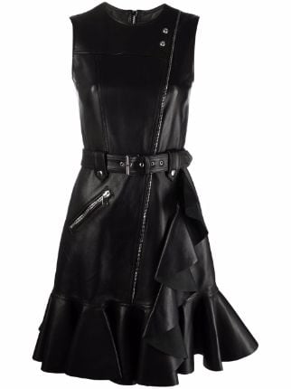 Shop Alexander McQueen leather biker mini dress with Express Delivery ...