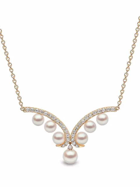 Yoko London 18kt yellow gold Sleek Akoya pearl diamond necklace