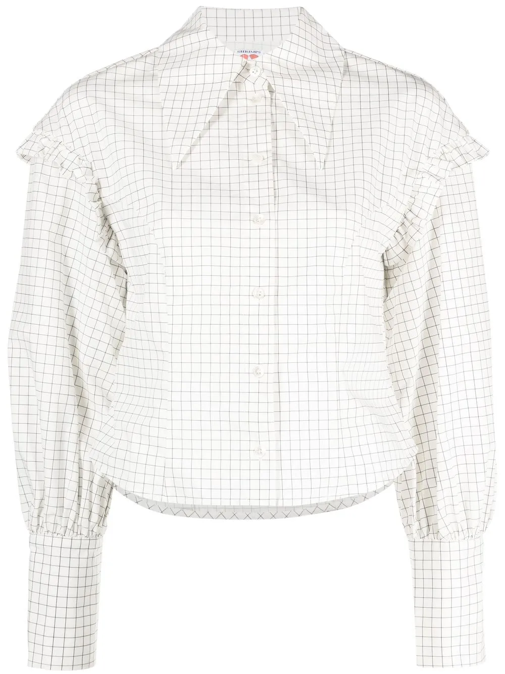 

Shrimps ruffle-trim windowpane-print shirt - White