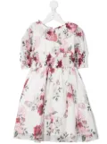 Patachou floral-print shirred smock dress - White