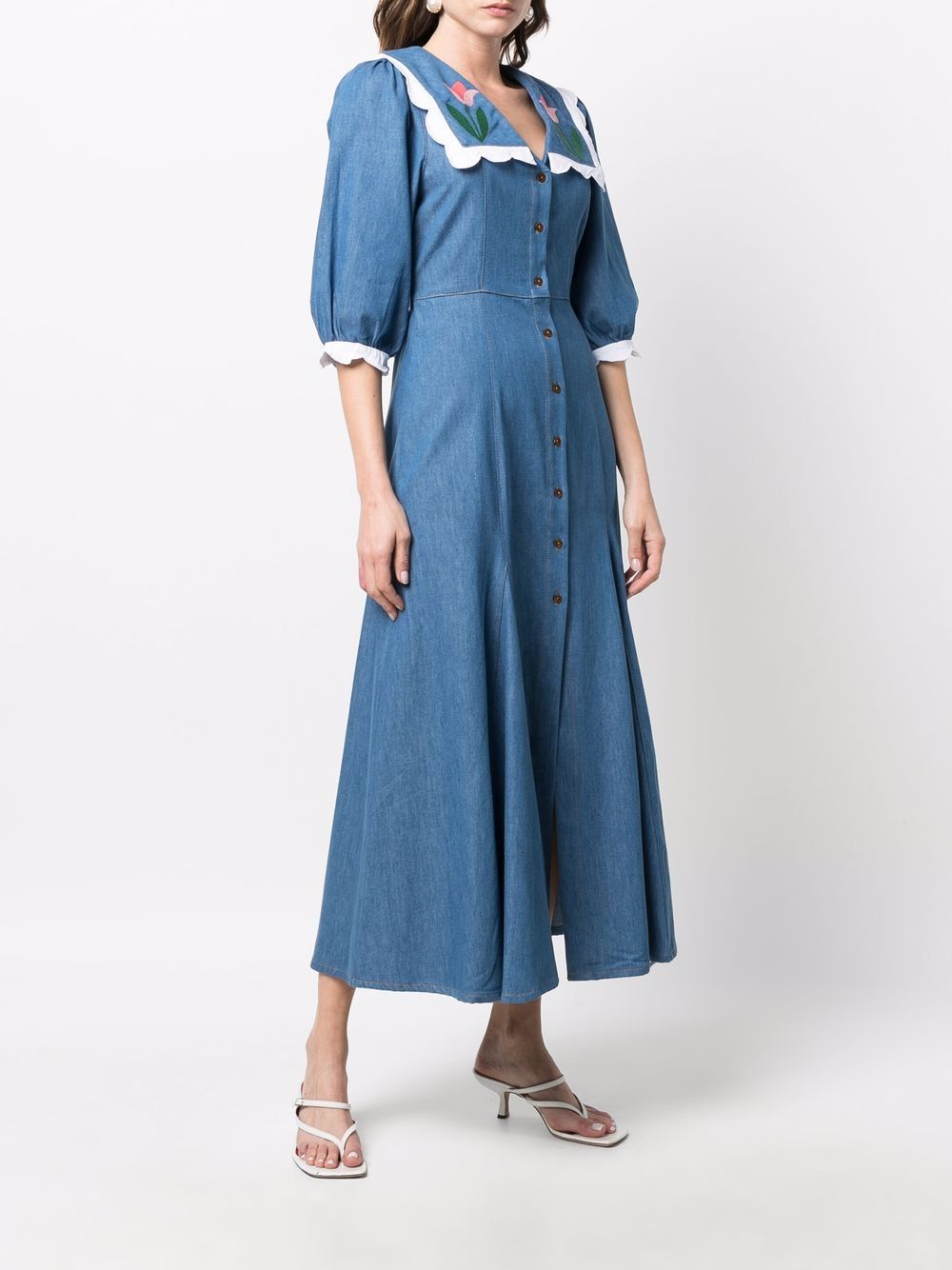 фото Rixo ellen flower-embroidered denim dress