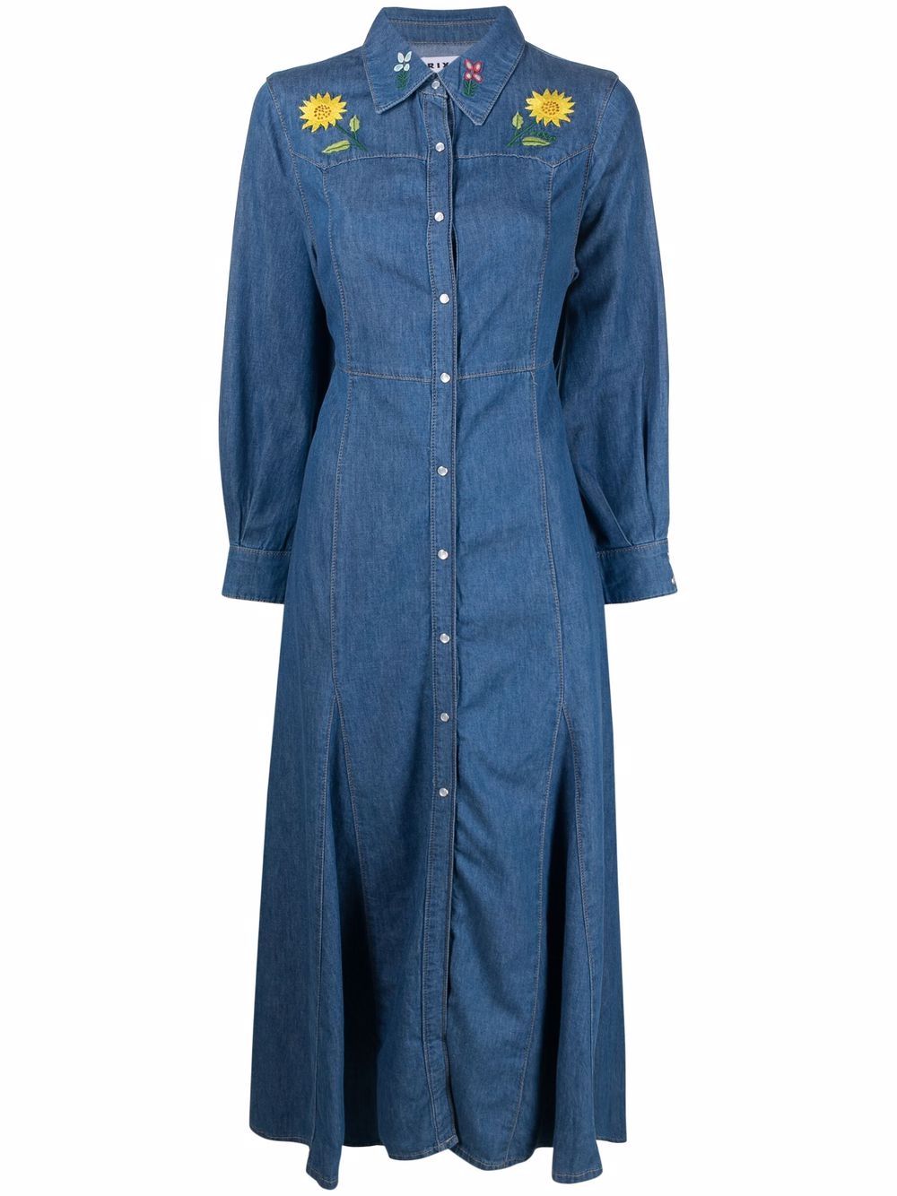 

Rixo embroidered button-up denim shirt dress - Blue