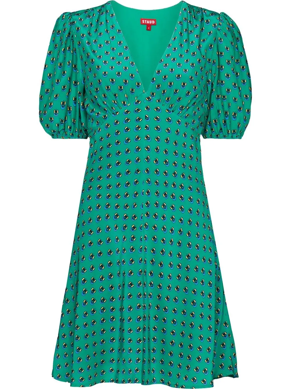 

STAUD graphic-print puff-sleeve minidress - Green