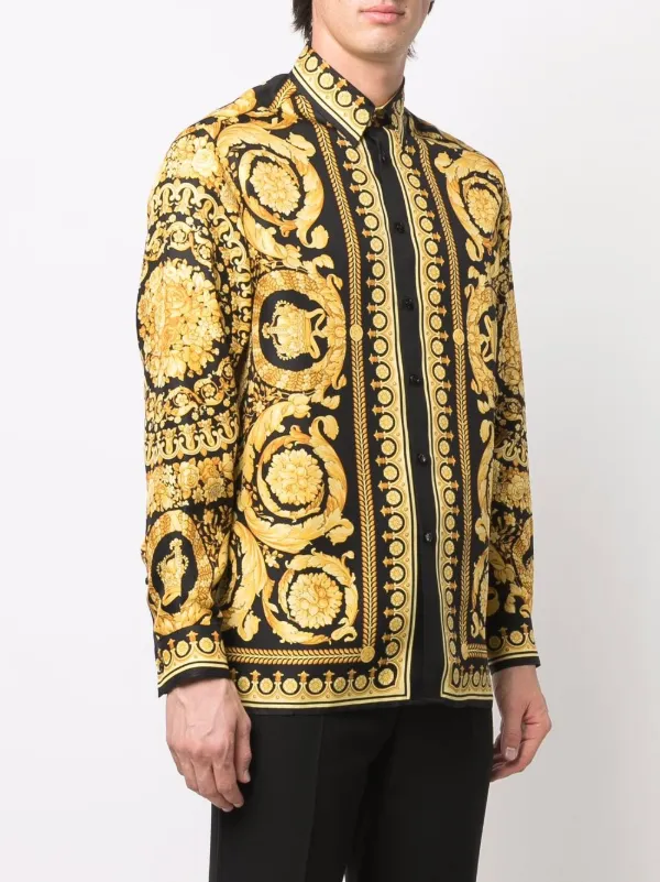 Logo Print Silk Shirt in Black - Versace