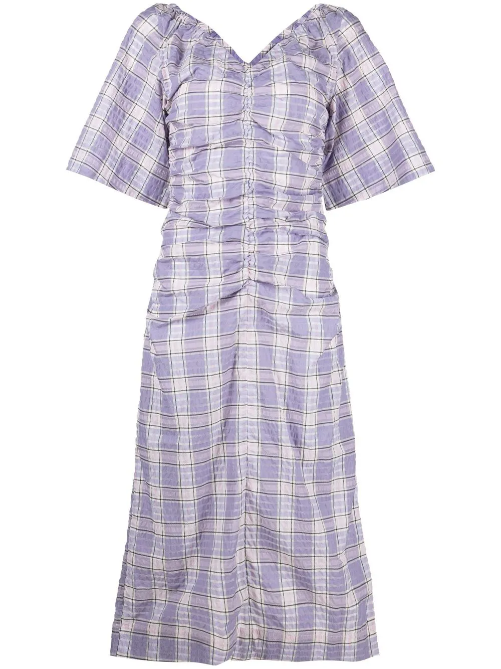 

GANNI checked draped midi dress - Purple