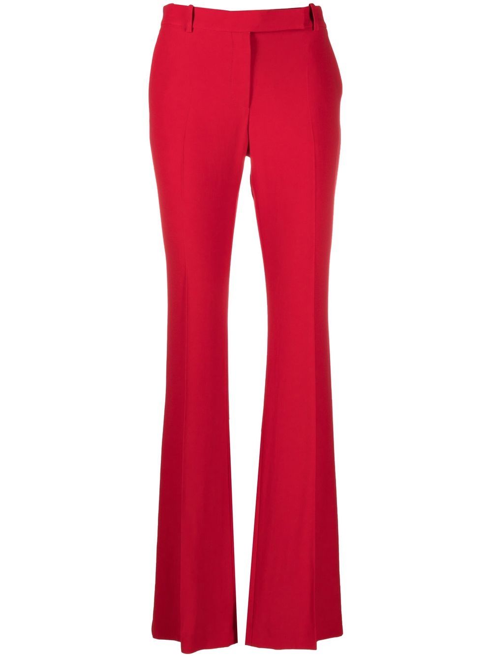 red bootcut trousers