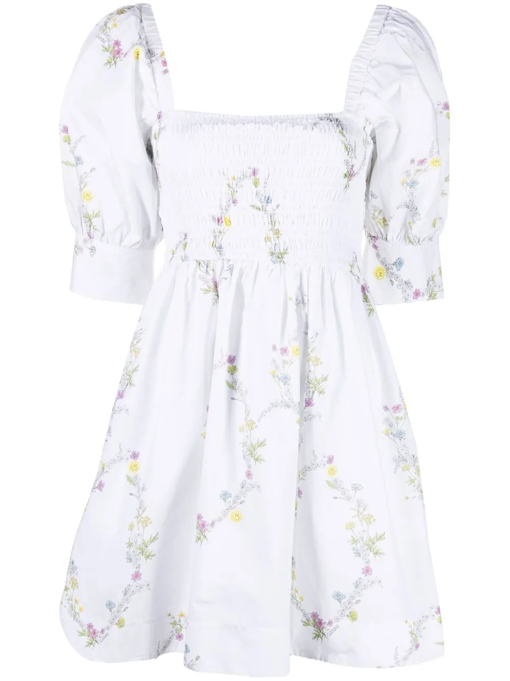 

GANNI vestido corto acampanado con estampado floral - Blanco