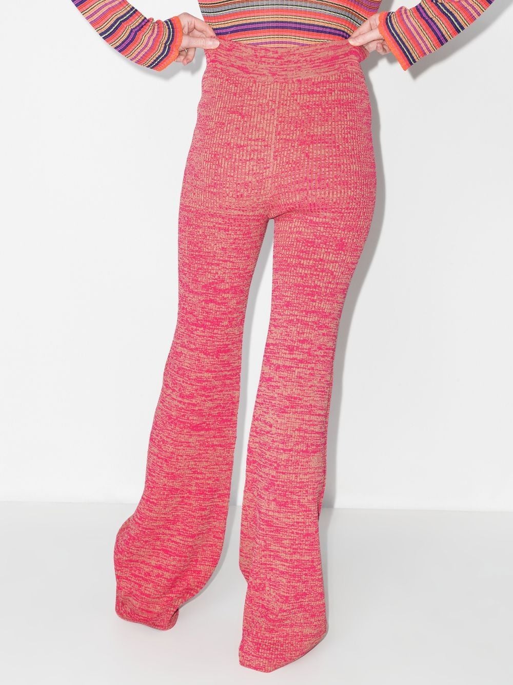 Shop Remain Rib-knit Wide-leg Trousers In Pink