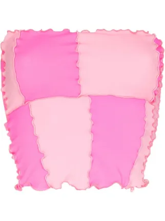 farfetch.com | Lettuce-trim chequered strapless tube top