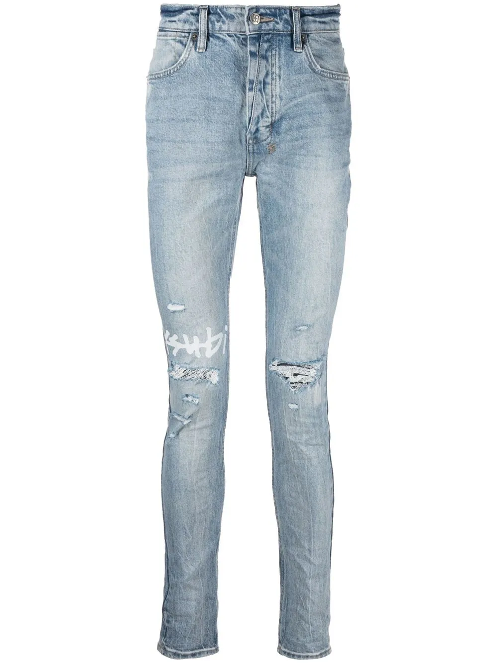 

Ksubi logo-print distressed skinny-cut jeans - Blue