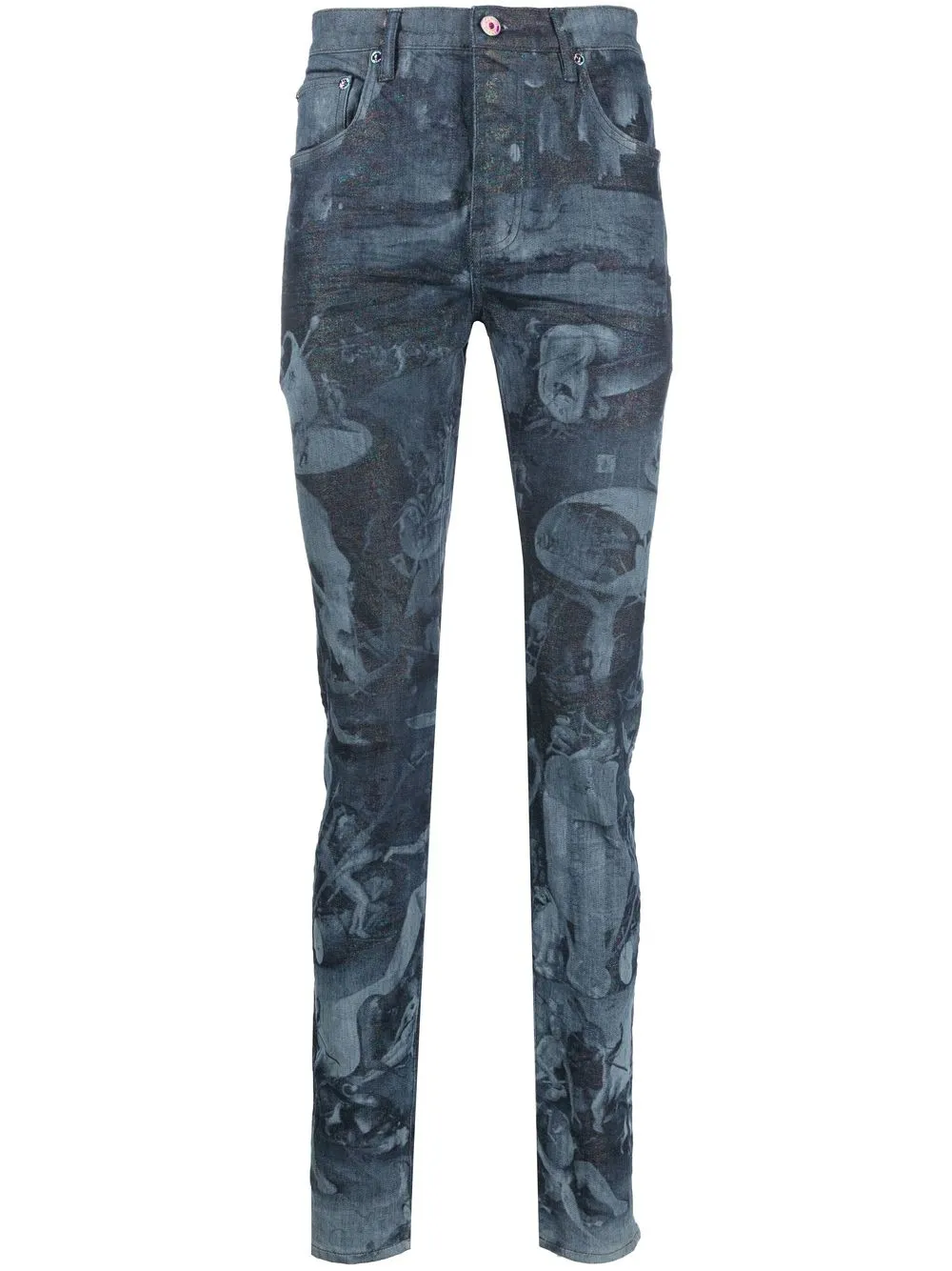 

Purple Brand skinny jeans con estampado a láser - Azul