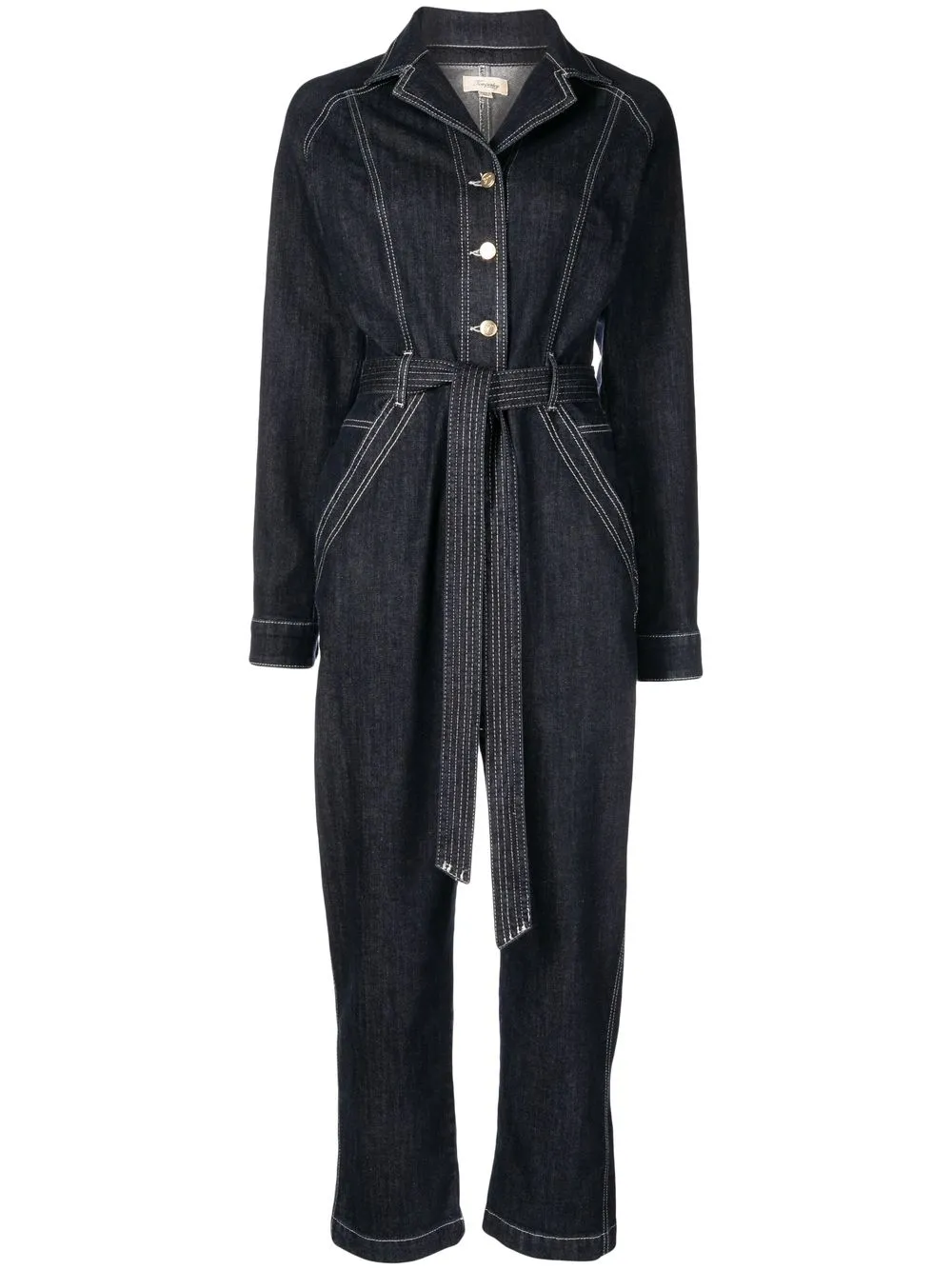 

Temperley London contrast-stitch belted denim jumpsuit - Blue