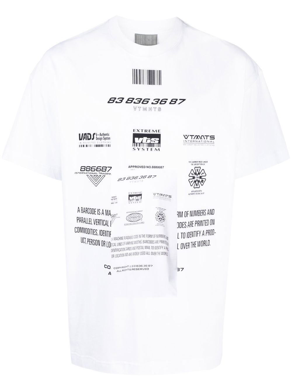 

VTMNTS playera con código de barras estampado - Blanco