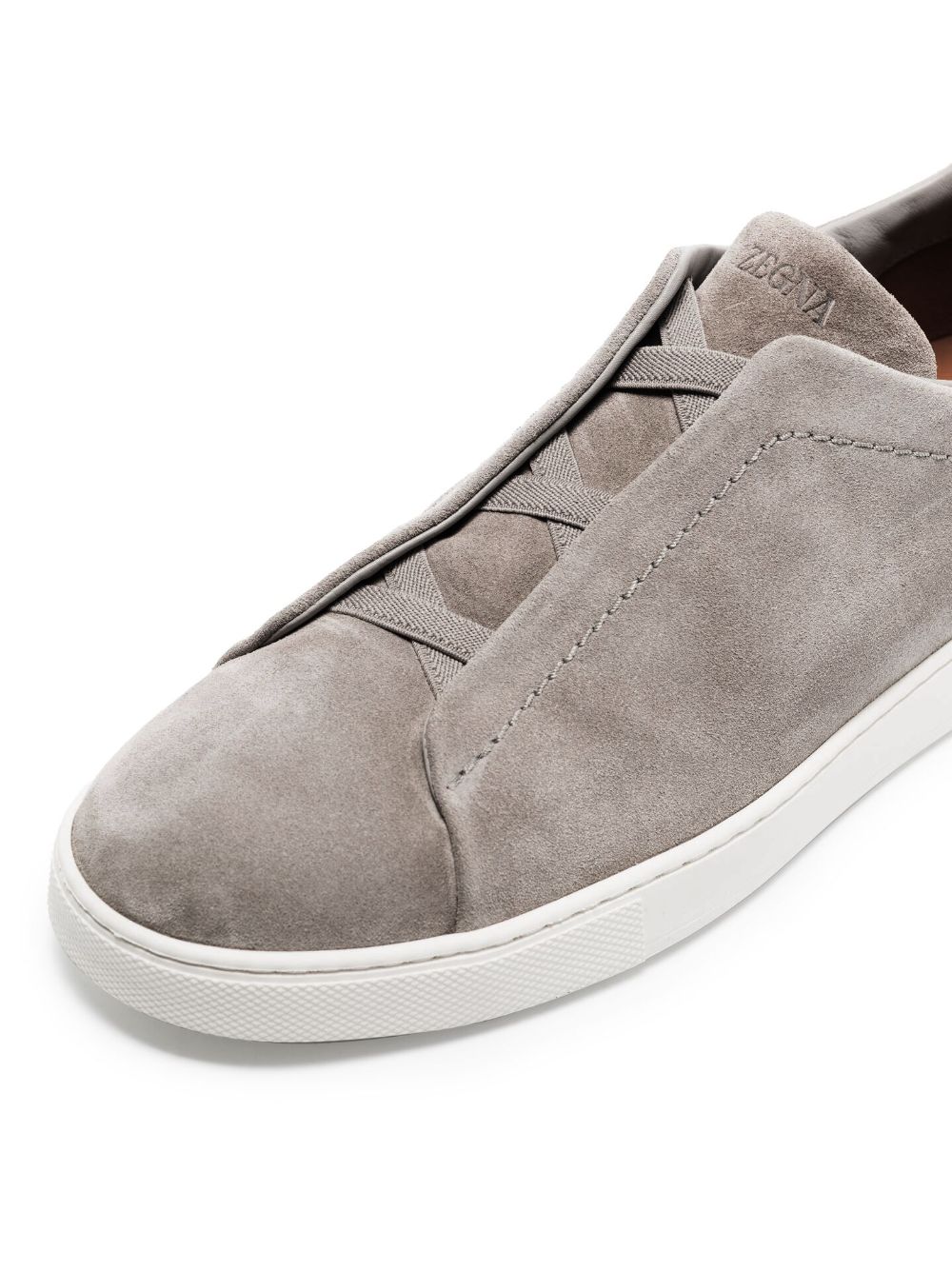 Shop Zegna Triple Stitch Suede Sneakers In Grey