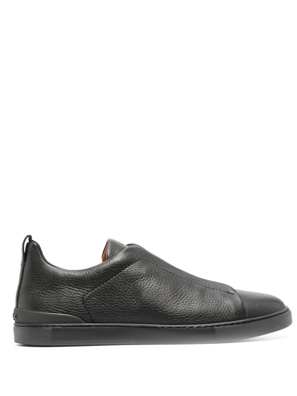 Shop Zegna Panelled Leather Slip-on Sneakers In Black