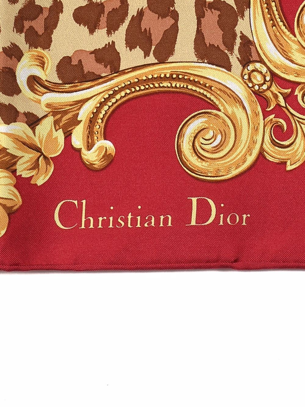 Christian Dior red & yellow pre-owned leopard-print silk scarf for ...