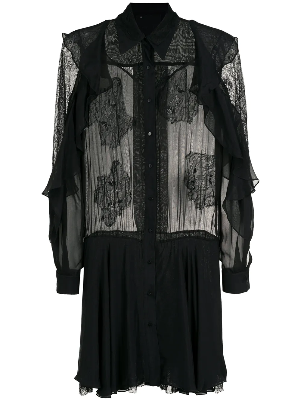 Andrea Bogosian Bullock Lace Silk Shirt Dress In Black
