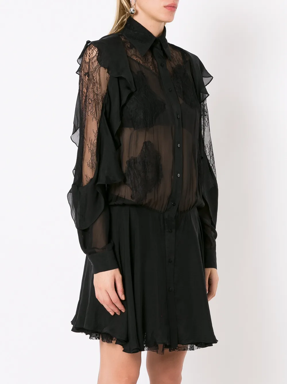 Andrea Bogosian Bullock Lace Silk Shirt Dress In Black | ModeSens