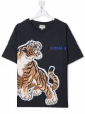 Kenzo Kids tiger-print T-shirt - Blue