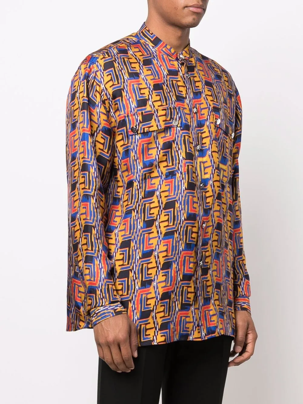  Balmain Hemd Mit Grafischem Print   Blau 