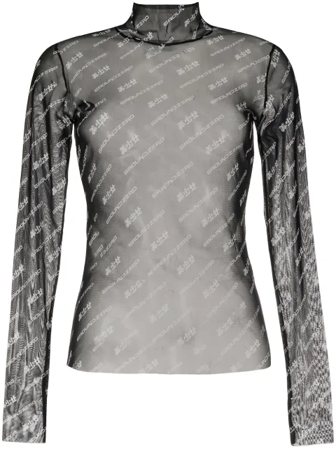 Ground Zero logo-print mesh top