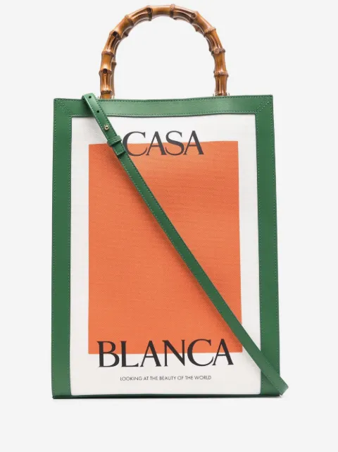 Casablanca logo-print bamboo-handle tote bag