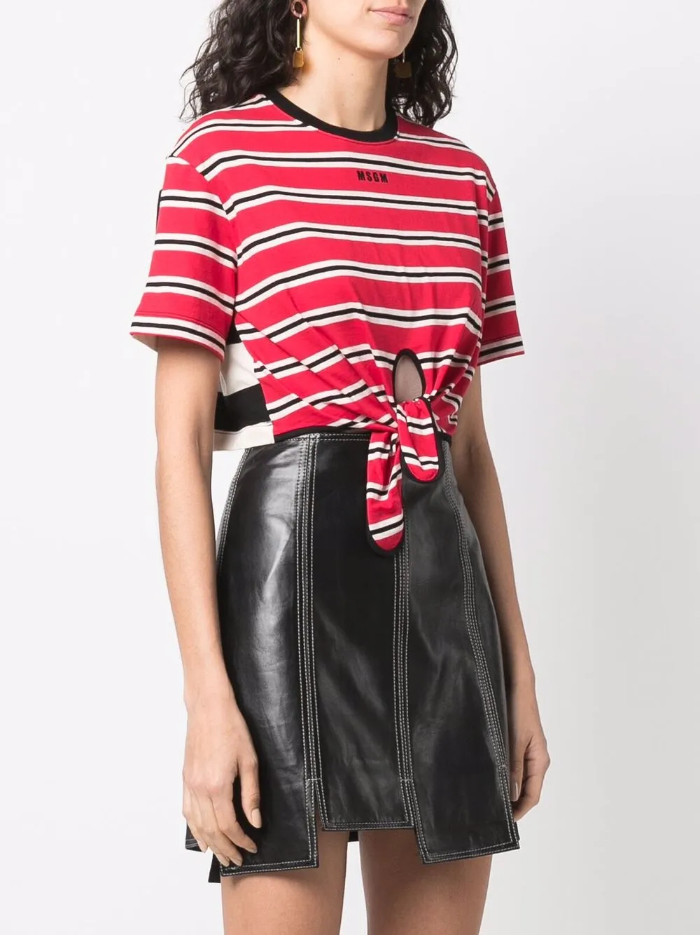  Msgm Striped Tie-waist T-shirt - Red 