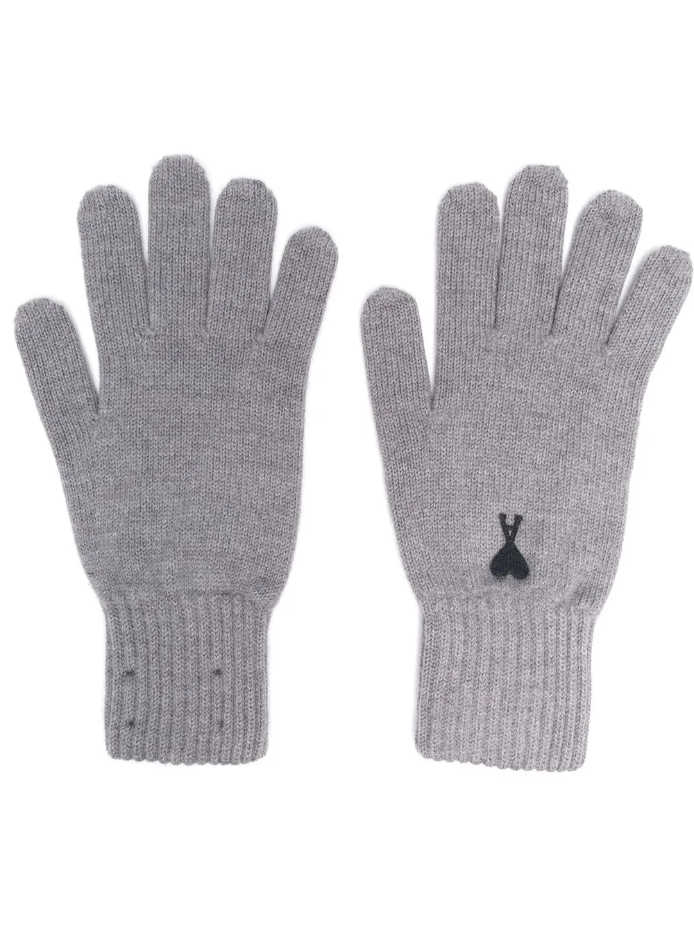 

AMI Paris logo-embroidered merino gloves - Grey