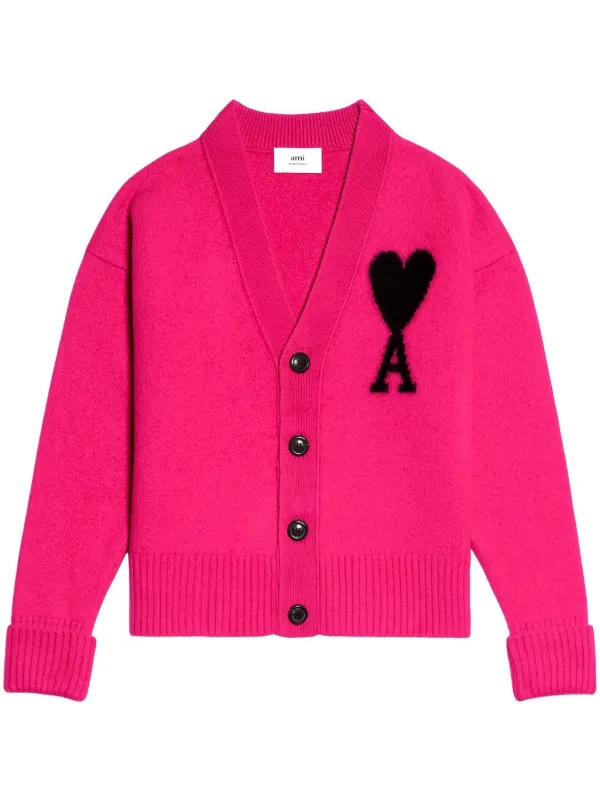 AMI Paris logo-intarsia Wool Cardigan - Farfetch