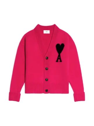 AMI Paris Ami De Coeur Wool Cardigan | Pink | FARFETCH