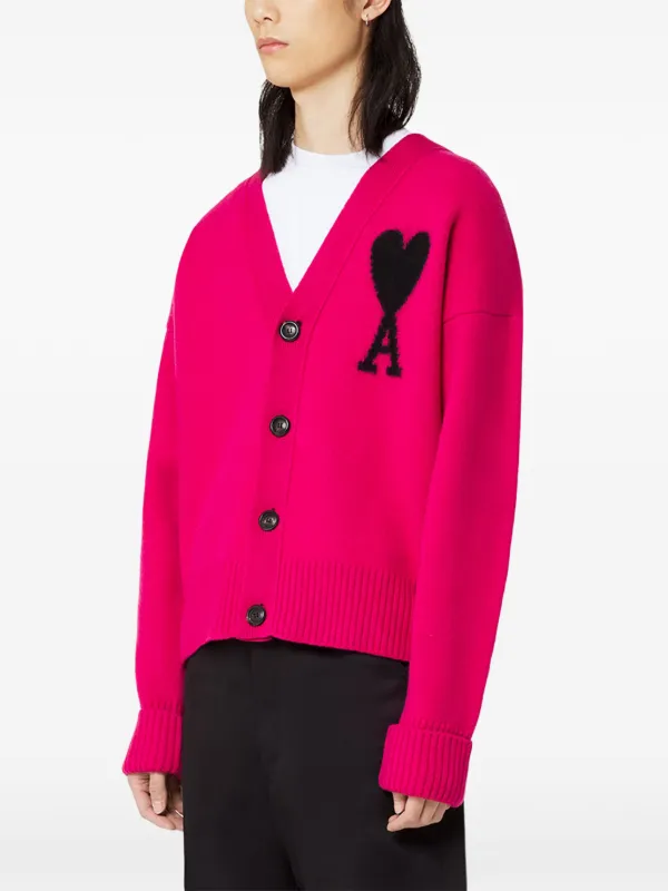 AMIParis ピンク アルパカ AMI DE COEUR カーディガン Pink Alpaca Ami de Coeur Cardigan by AMI Paris on Sale