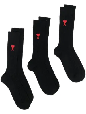 LOUIS VUITTON Black heart line Logo applique embroidery Socks