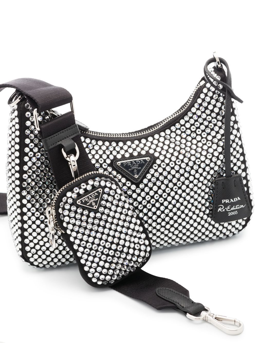 Prada Re-Edition 2005 Crystal-Embellished Satin Bag Silver in Satin/Crystals  with Silver-tone - US