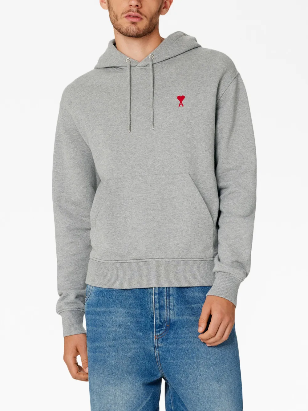 Shop Ami Alexandre Mattiussi Ami De Coeur Organic-cotton Hoodie In Grey