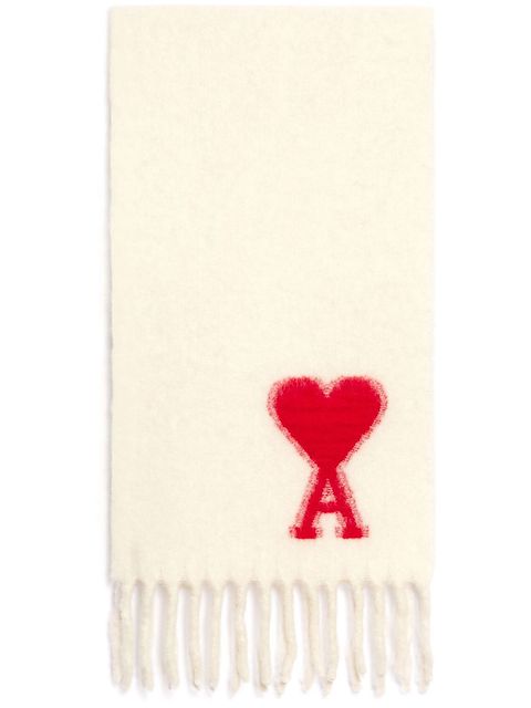 AMI Paris logo detail fringed scarf