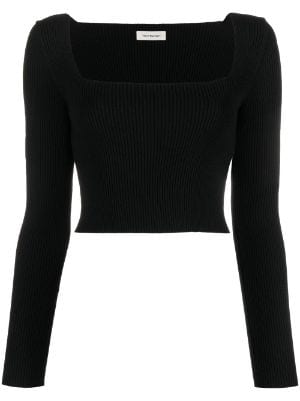 Black Second Skin Slinky Square Neck Crop Top