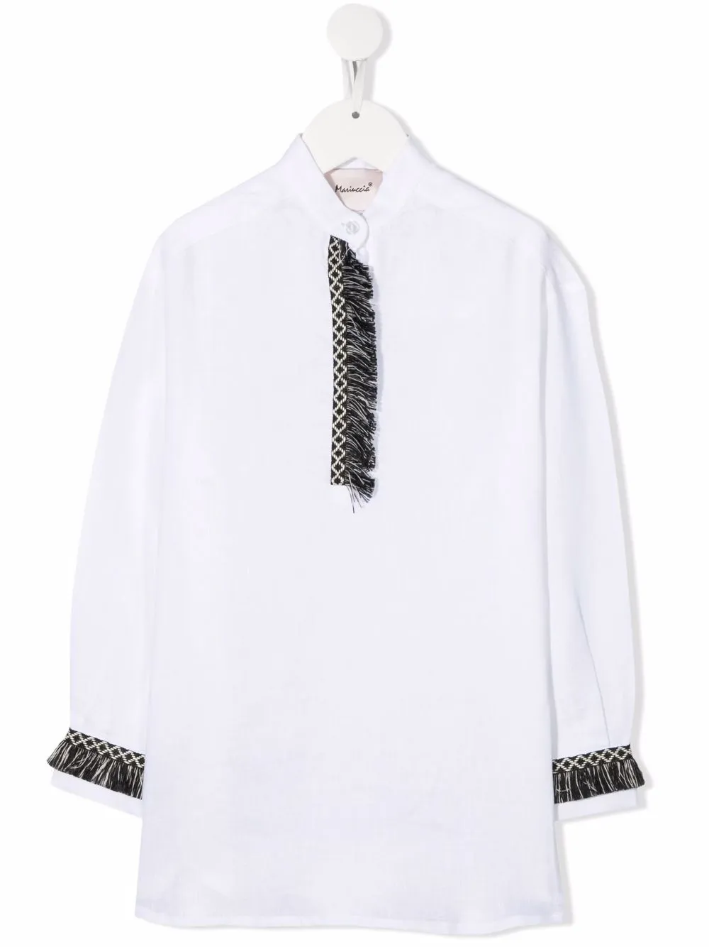 

Mariuccia Milano Kids fringe-trim band-collar linen shirt - White