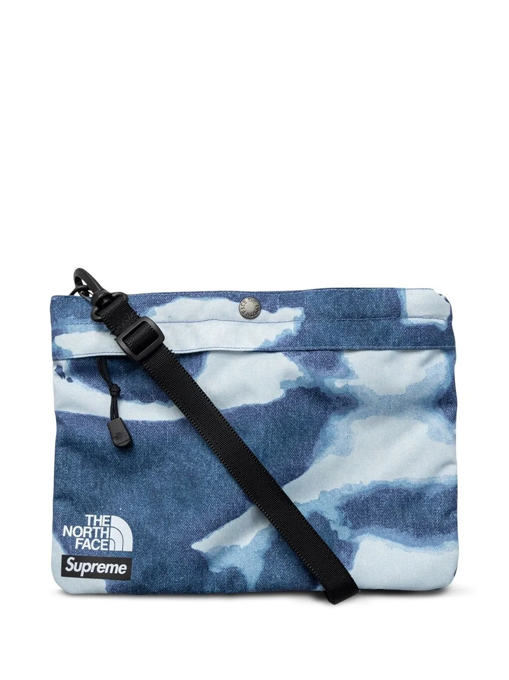 Supreme X Tnf Bleached Denim Print Shoulder Bag In Blue