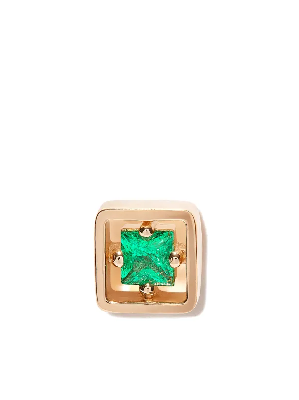 Suzanne Kalan 18kt Yellow Gold Inlay Emerald Stud Earring
