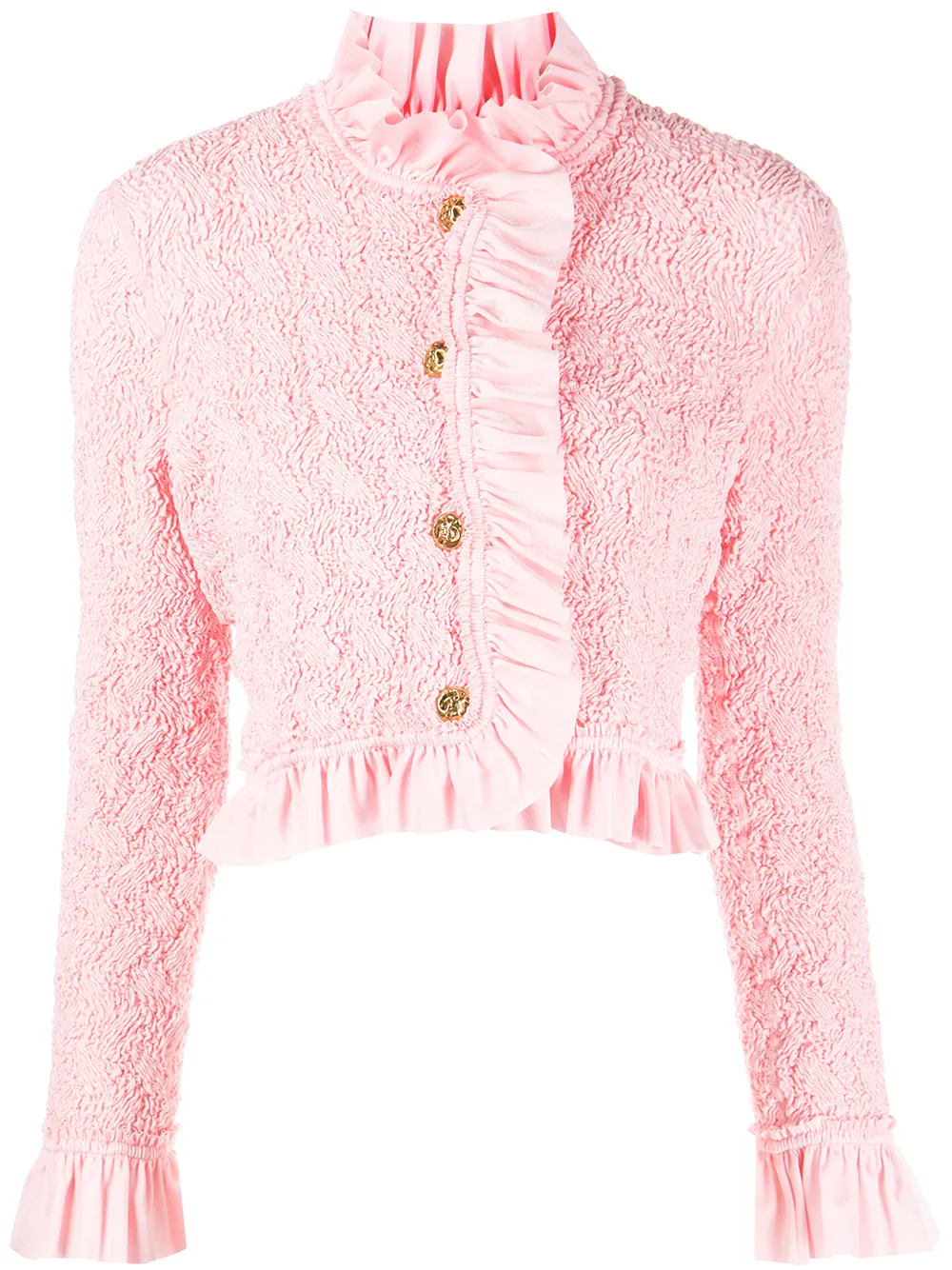 

Alexander Wang ruffle trim textured cropped jacket - Pink