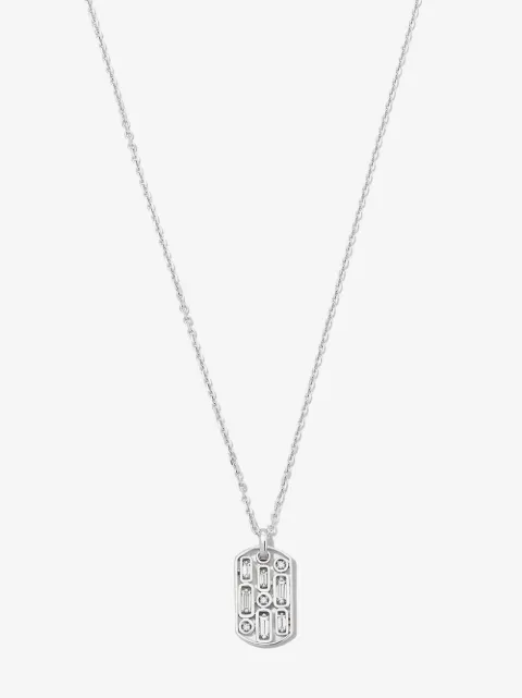 Suzanne Kalan 18kt white gold Inlay diamond dog tag pendant necklace