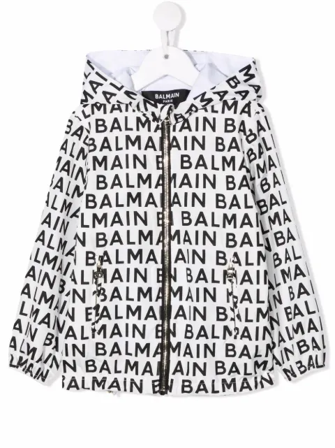 Balmain Kids Jaqueta de capuz com zíper e logo
