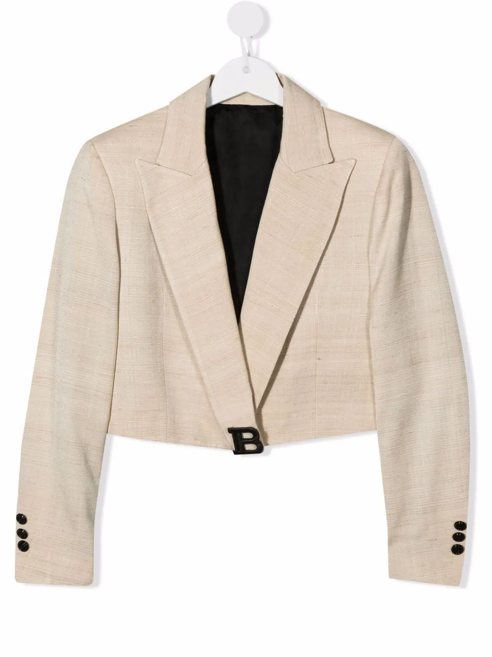 

Balmain Kids TEEN logo-plaque cropped blazer - Neutrals